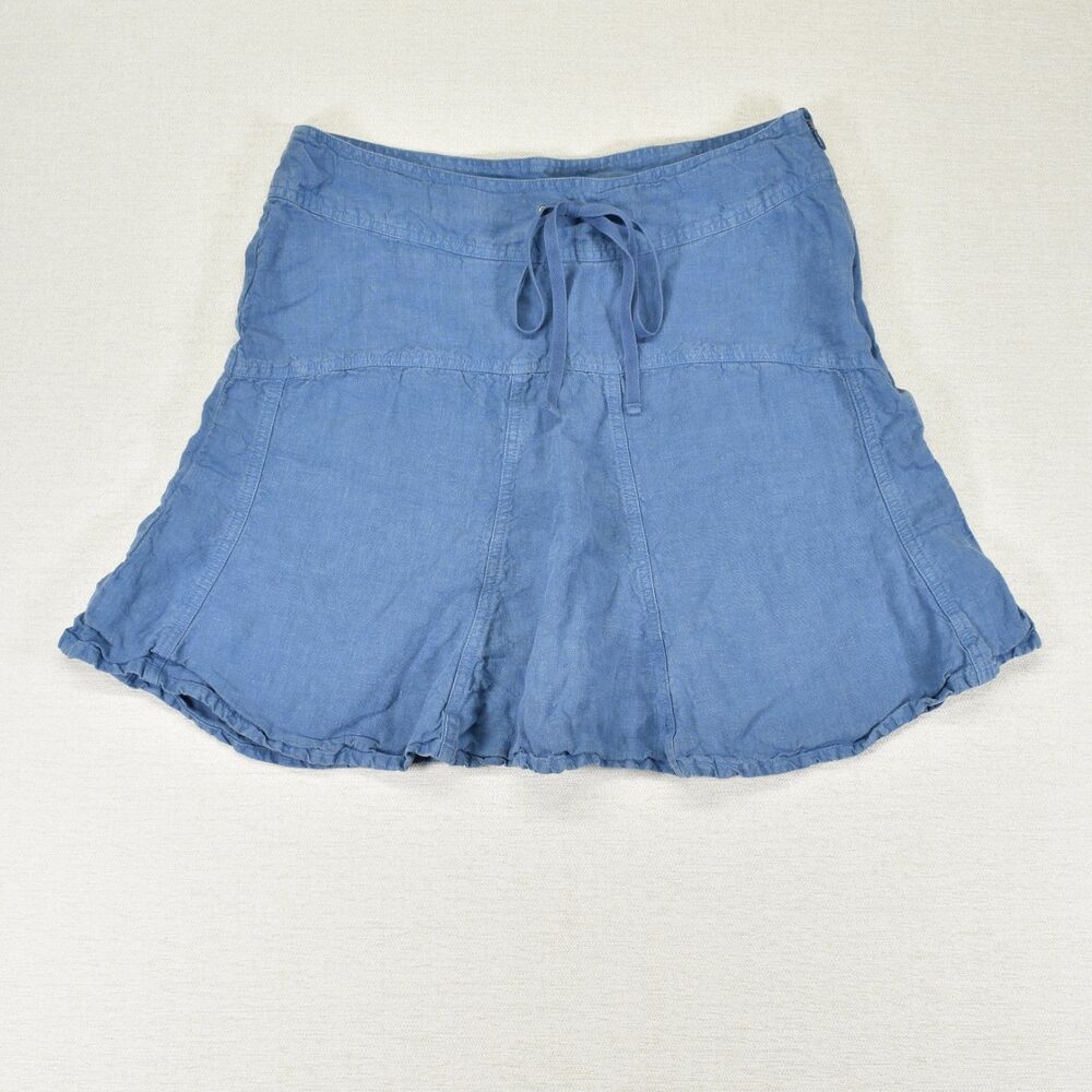 Athleta Blue 100% Linen Daydream A-Line Flare High Rise Mini Skirt Womens 8